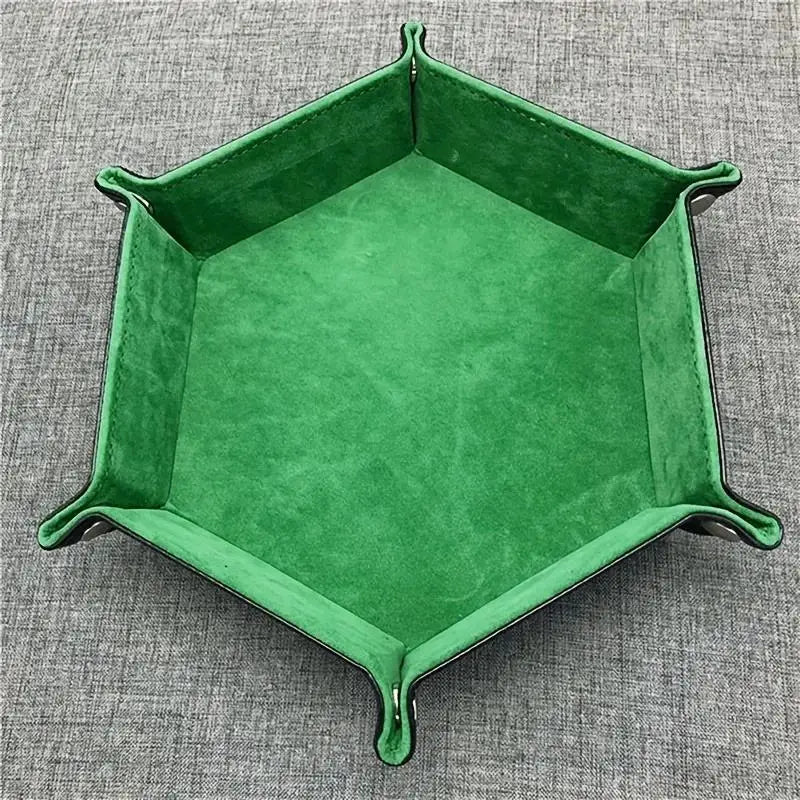 Sechseckiger Leder Würfeltray – Faltbare PU-Leder Dice Tray mit Samt-Innenfläche für Tabletop Gaming & Büro-Organisation