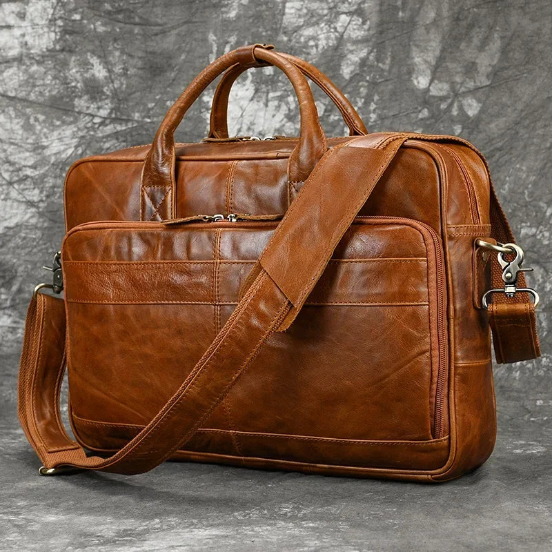 Retro Leder-Laptoptasche & Aktentasche für Herren – Echtes Rindsleder, 15,6" Business-Tasche, Vintage-Stil, Große Kapazität