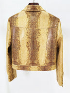 HIGH STREET Diseñador Damen Lederanzug 2025 – Schlangenleder-Optik Jacke mit Reißverschluss &amp; High Waist Schlaghose Set