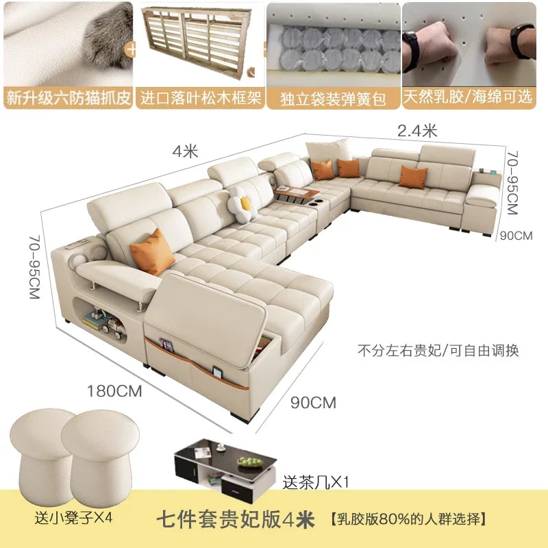 Modernes modulares Ledersofa – Ausziehbares, wasserdichtes L-förmiges Ecksofa mit Armlehne, Schlaffunktion &amp; Stauraum