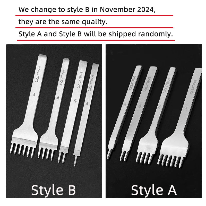 WUTA Basic Diamond Leder Chisel Set – Pricking Iron Stichwerkzeug 3–6 mm mit 1–2–4–6 Zinken für sauberes Leder Nähen