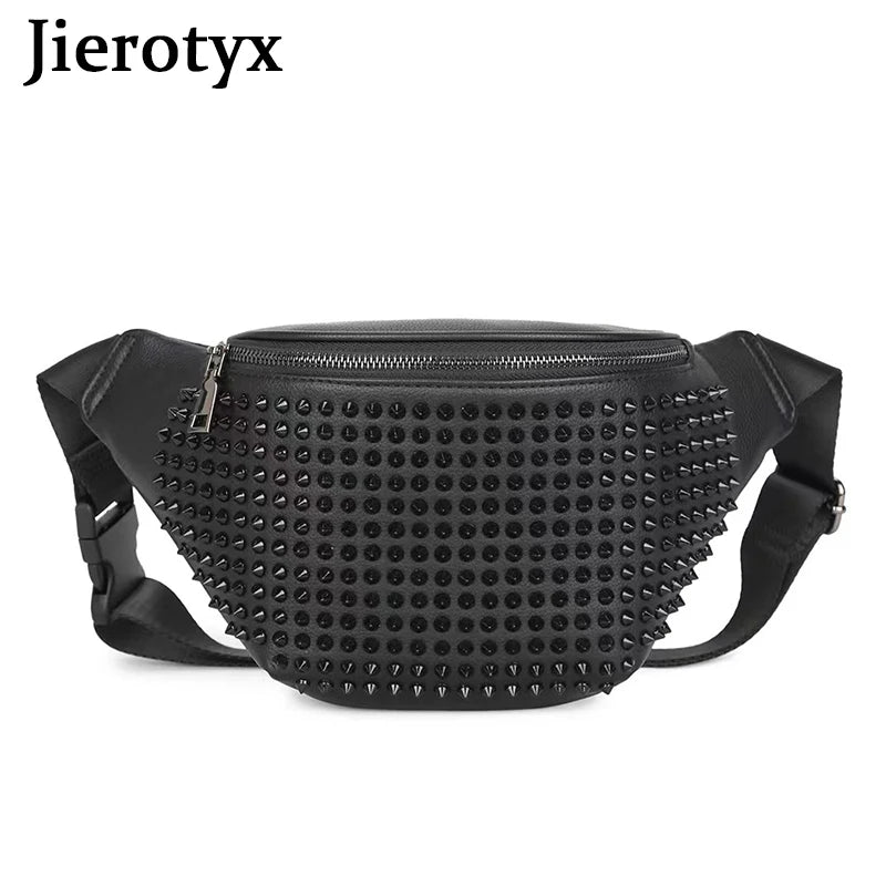 JIEROTYX Damen Gürteltasche – Vintage PU-Leder Fanny Pack mit Nieten, Hüft- & Chest Bag im Gothic Style