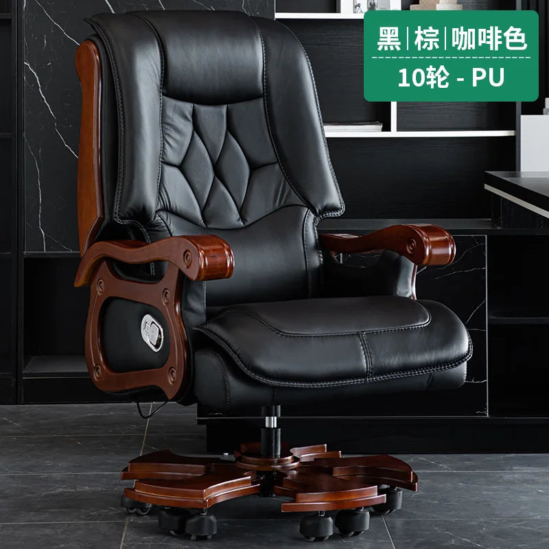 Business Burostuhl aus Leder mit Massagefunktion – Verstellbarer Executive Drehstuhl mit Liegefunktion &amp; Armlehnen for Büro &amp; Homeoffice