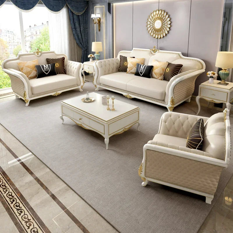 Amerikanisches Luxury Leder Sofa 1-2-3 Kombination – Elegantes Ecksofa aus Echtleder mit Massivholzrahmen für stilvolle Wohnzimmer & Villen