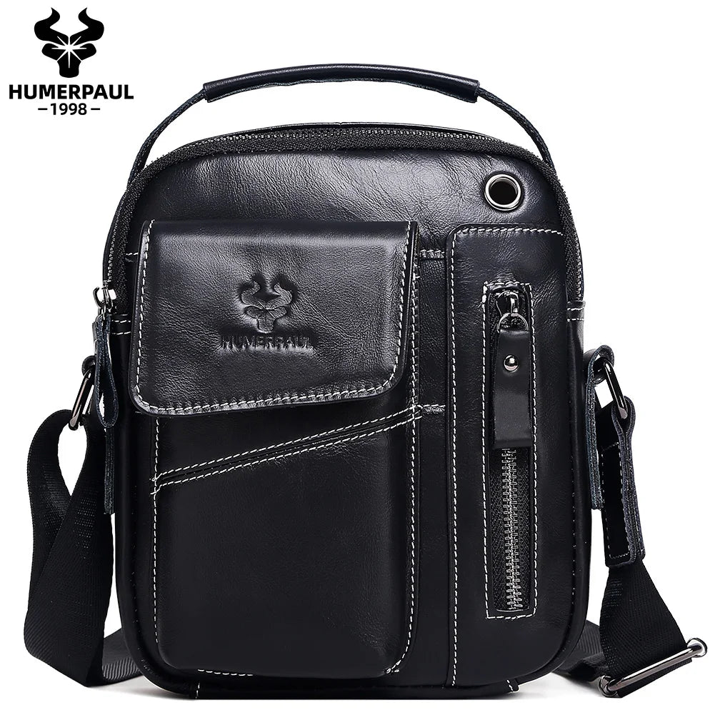 HUMERPAUL Herren Leder Messenger Bag – Vintage Crossbody Umhängetasche mit Mehreren Fächern für Business & Alltag