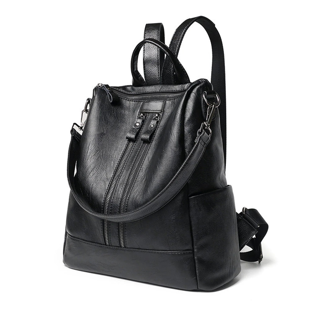 Damen PU-Leder Rucksack – Modischer schwarzer Softback mit großem Stauraum für Schule, Studium & Alltag