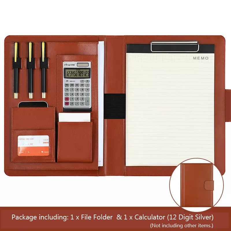 Professionelle Leder A4 Konferenzmappe mit Klemmbrett & Taschenrechner – Business Portfolio für Büro & Meetings