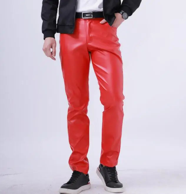 Herren PU Lederhose 2024 Slim Fit – Modische Kunstlederhose in Rot, Blau, Schwarz, Grau & Weiß für Alltag & Biker-Style
