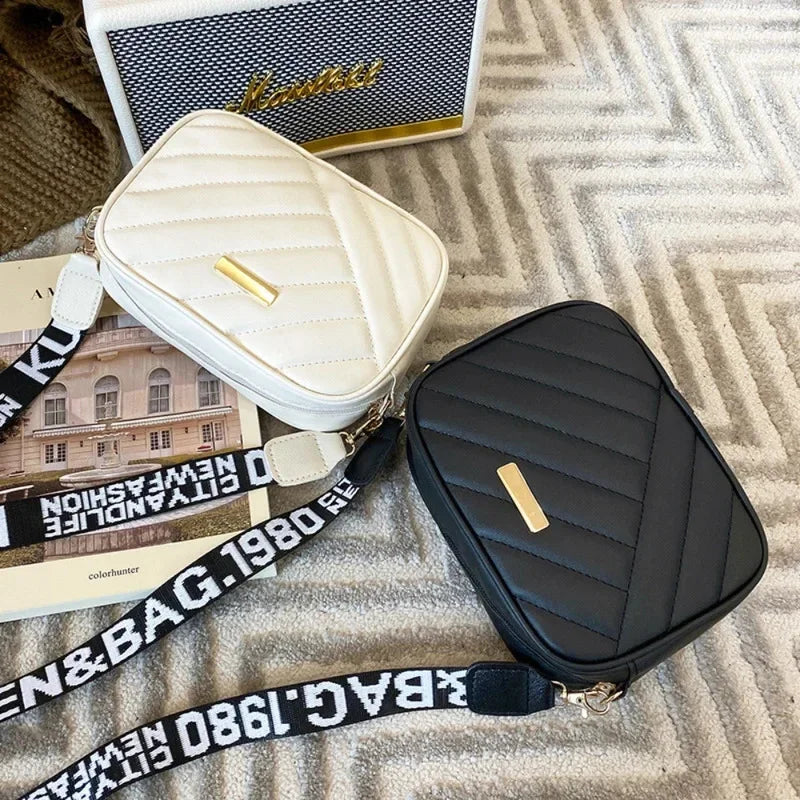 Damen PU-Kamera- und Crossbody-Tasche – Gestreifte Schultertasche für Handy, Alltag & Freizeit