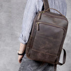 Vintage Herren Rucksack aus Crazy Horse Leder – Mochila retro para ordenador portátil más grande aus echtem Leder para viajes y negocios 