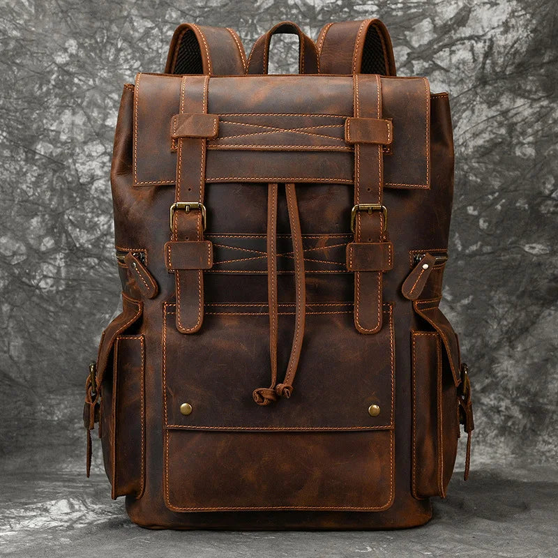 LUUFAN Großer Leder Rucksack Herren – Vintage Laptop Rucksack aus echtem Rindsleder für 17 Zoll, Schule, Reise & Alltag