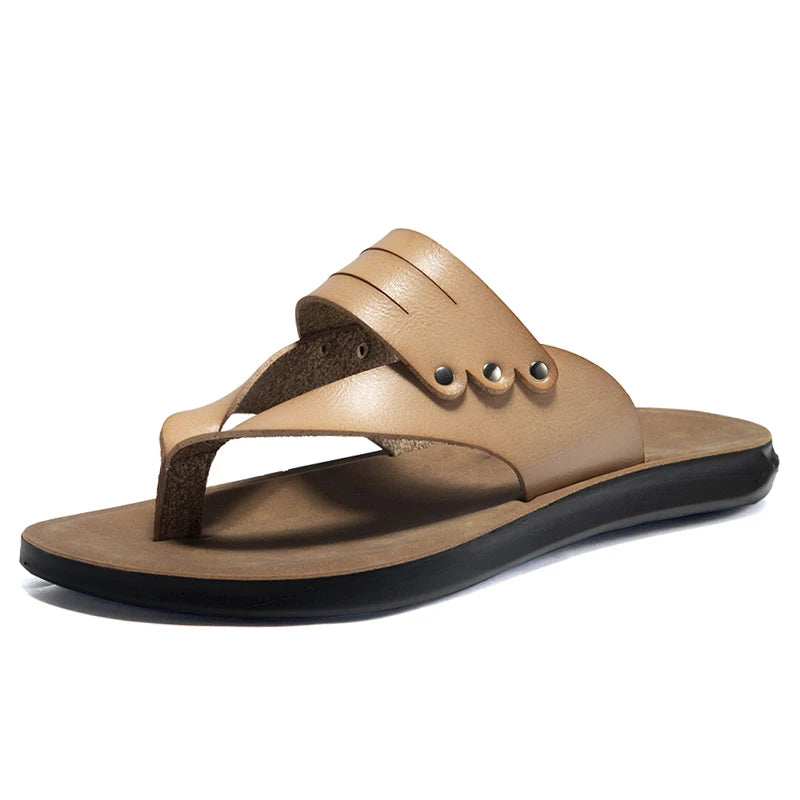 Shinefullstr Herren PU Leder Flip-Flops 2025 – Sommerliche Casual Slippers, Outdoor Slippers, Rutschfest, Bequeme Chanclas Hombre