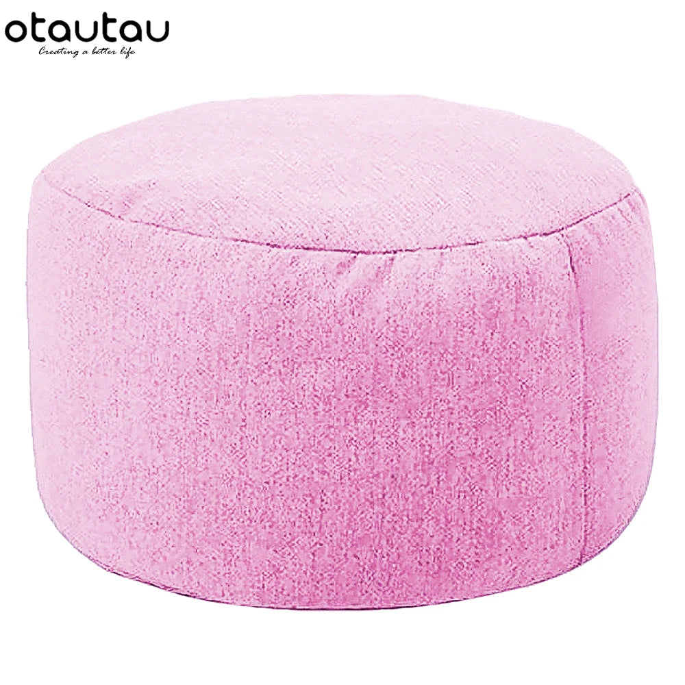 OTAUTAU Runder Sitzpouf aus Baumwoll-Leinen (30 cm) – Bean Bag Ottoman mit Füllung, minimalistischer Fußhocker & Tatami Bodensitz