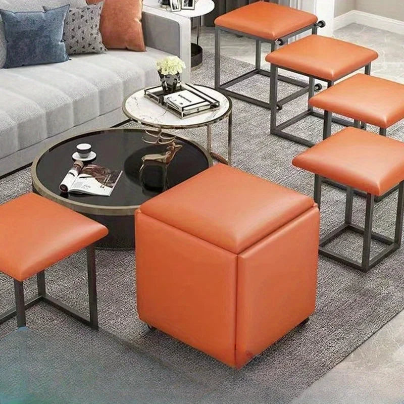 5-in-1 Sitzwürfel aus PU-Leder mit Rollen – Multifunktionaler Ottoman, Hocker & beweglicher Fußhocker für Wohnzimmer & Schlafzimmer