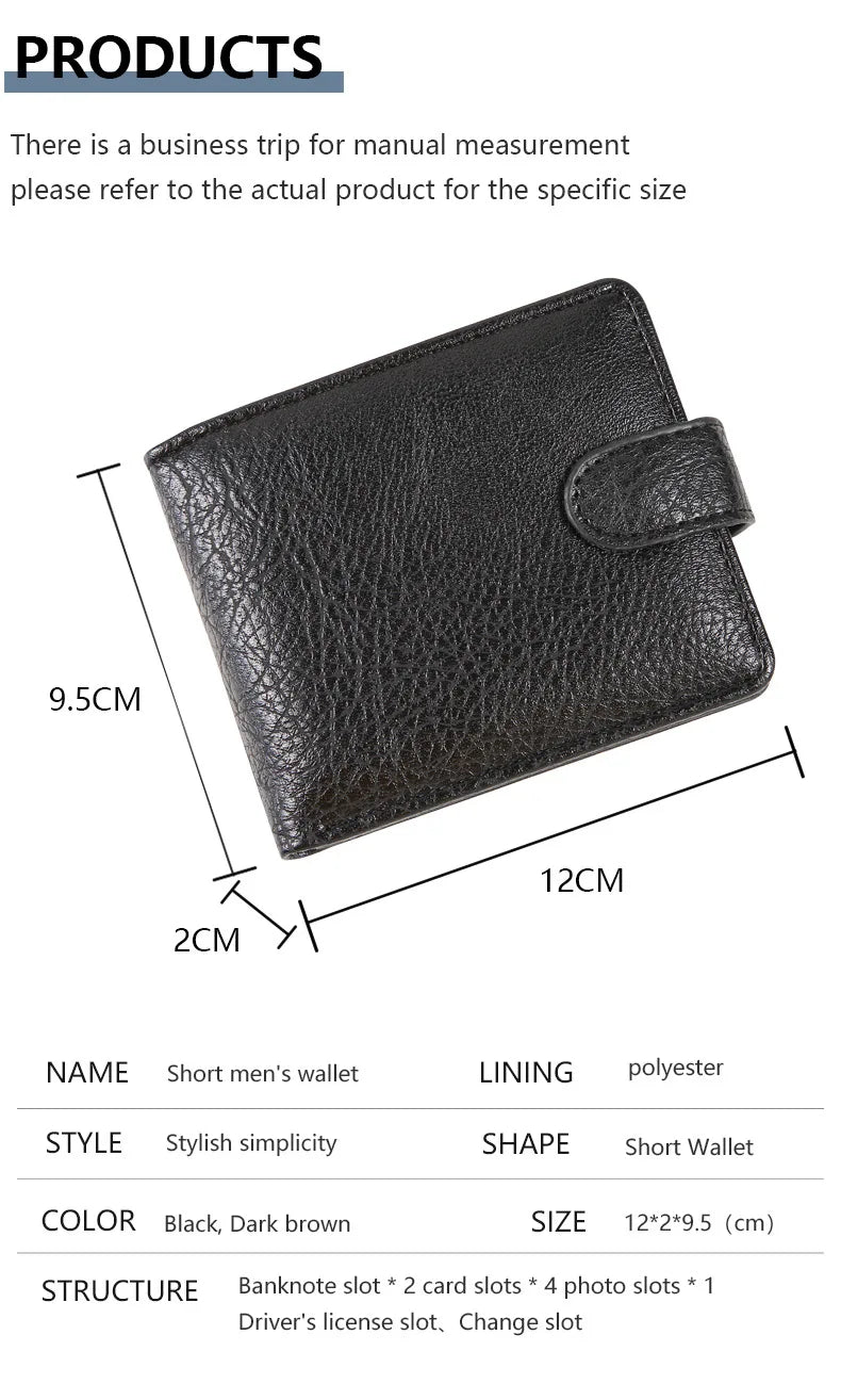 Casual Herren Geldbörse aus PU-Leder – Kurzformat Bifold Wallet mit Münzfach, Kartenhalter und Fotoeinschub