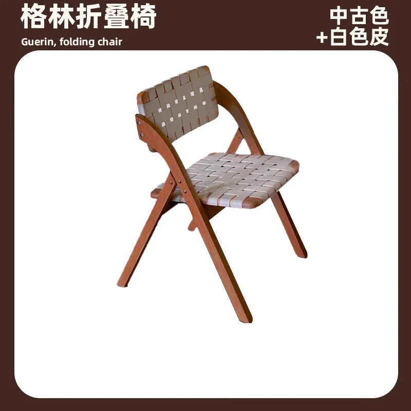 MOMO Retro Esszimmerstuhl aus Massivholz & Sattelleder – Klappbarer Designerstuhl im Wabi-Sabi Stil aus Eiche