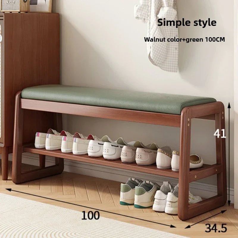 Geflochtener Schuhwechselhocker aus Massivholz – Sitzbarer Schuhhocker mit mehrlagigem Stauraum für Flur & Eingangsbereich