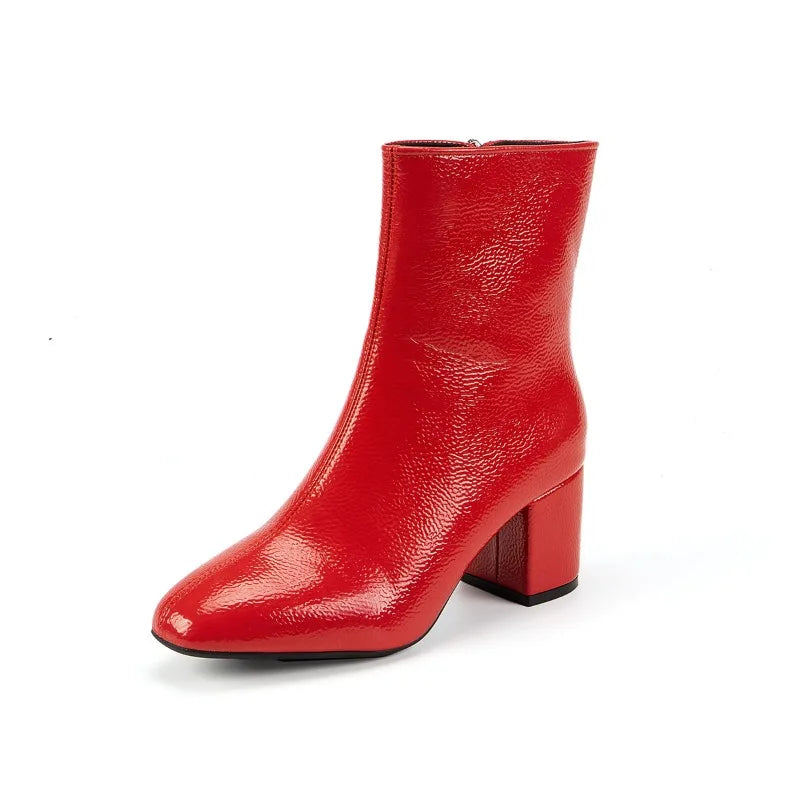 Damen Ankle Boots mit Reißverschluss – Modische Kurzstiefel mit Blockabsatz & Plateau, Hochwertige Lederoptik, Größe 35–42