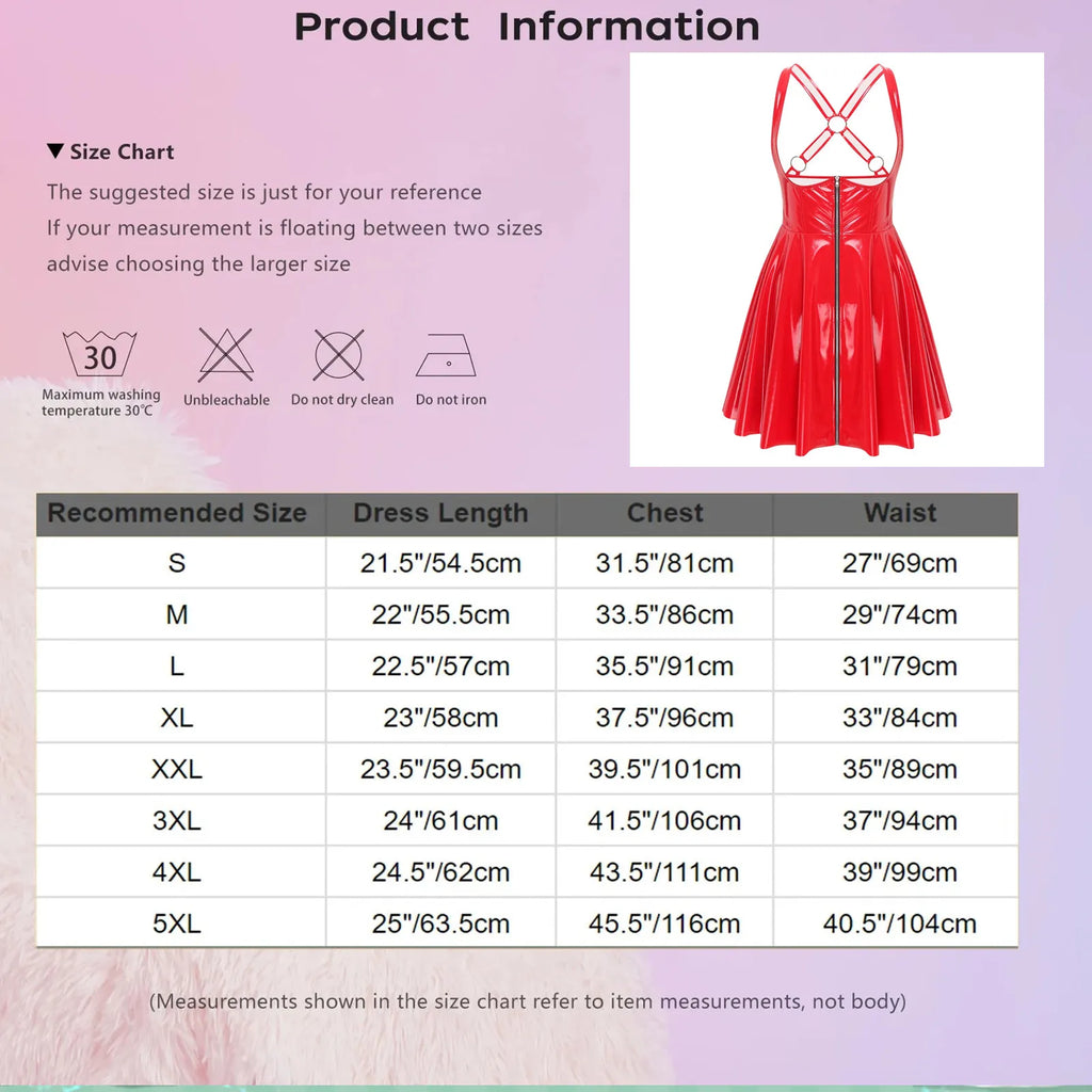 Ropa de cuero de PU con apariencia húmeda y estilo gótico punk: vestido ceñido al cuerpo con cremallera frontal, copas recortadas y una línea A asimétrica 