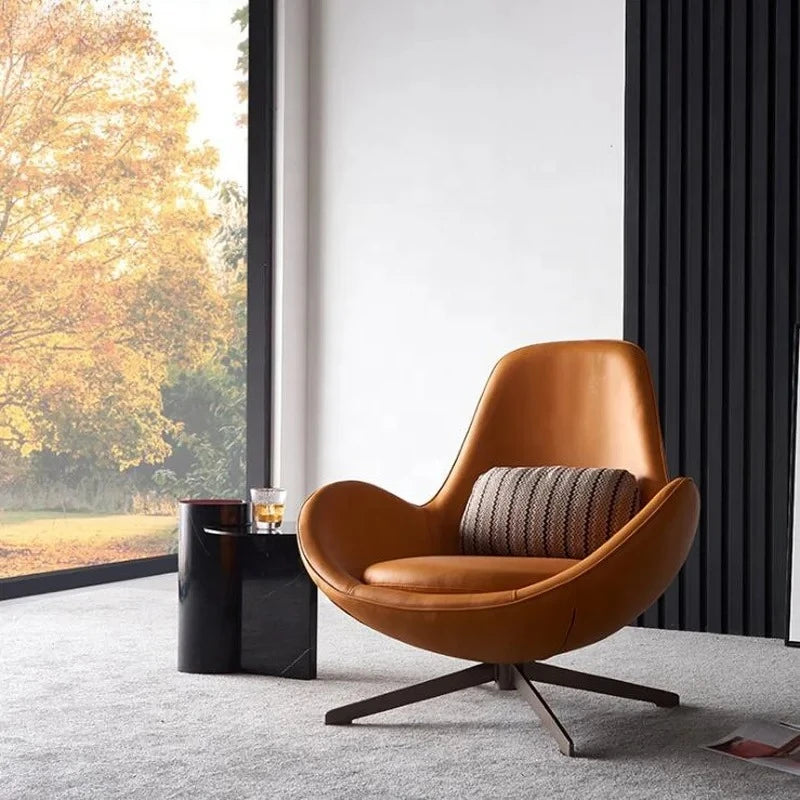 Moderner Drehbarer Lounge Chair aus PU-Leder mit Metallfuß – Komfortabler Relaxsessel für Wohnzimmer, Apartment & Hotel