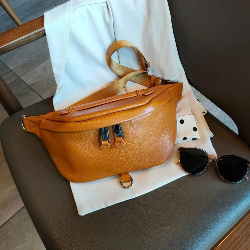 Luxuriöse Damen Bauchtasche aus Echtem Leder – Designer Barrel-Shape Fanny Pack & Gürteltasche für Frauen