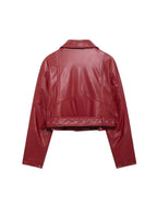 Damen Faux Leather Bikerjacke – Chic Moto Lederoptik Jacke mit Reißverschluss & Gürtel, Langarm Übergangsjacke für Herbst & Winter