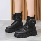 Damen Motorrad Boots im Punk-Stil – Bottines minimalistes avec plateforme, design et design Mary-Jane