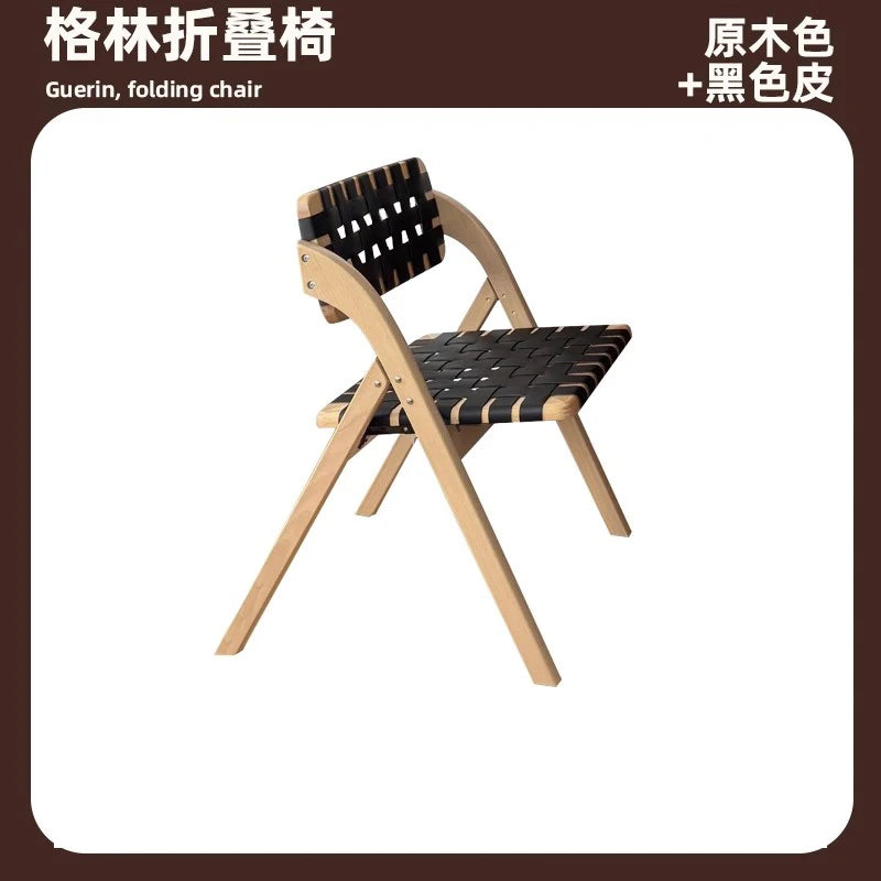 MOMO Retro Esszimmerstuhl aus Massivholz & Sattelleder – Klappbarer Designerstuhl im Wabi-Sabi Stil aus Eiche