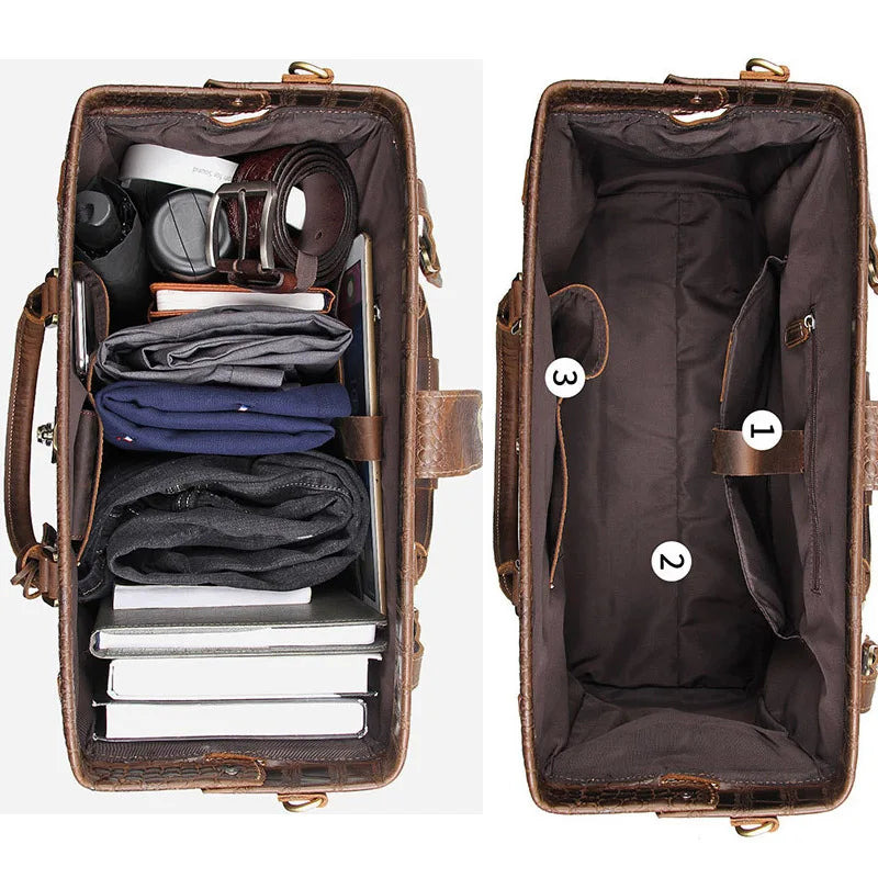 Luufan Vintage Crazy Horse Leder Reisetasche für Herren – Große Travel Duffle aus echtem Rindsleder mit Schloss & Krokodil-Prägung