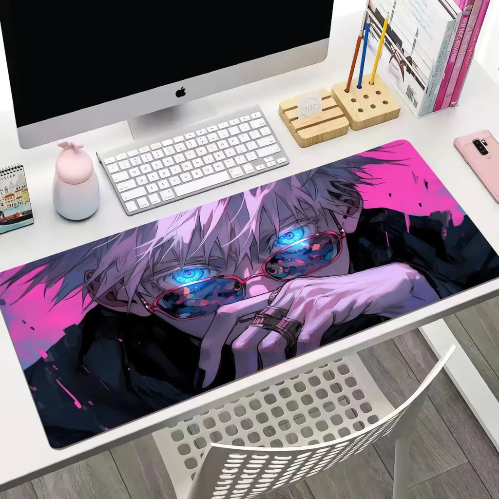 Satoru Gojo XXL Anime Schreibtischunterlage aus PU Leder - Alfombrilla de ratón para juegos en el diseño de Jujutsu Kaisen para oficinas, dormitorios y deportes electrónicos