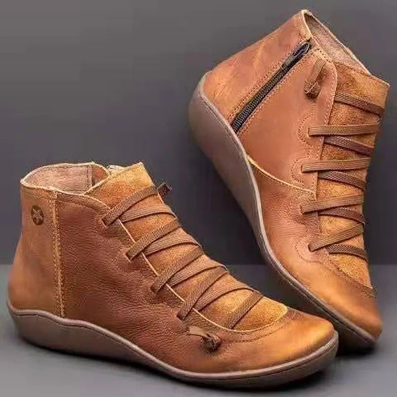 Damen Schneestiefel Knöchelhoch – Warme Winter Ankle Boots mit Schnürung, flachem Absatz & Vintage-Design