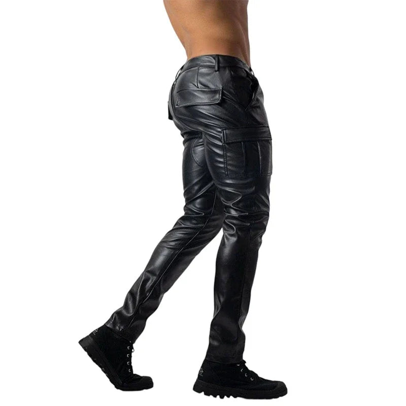 Tuyau de chargement de randonnée en PU pour hommes, noir, tuyau en cuir imperméable pour l'extérieur, style tactique pour la ville et les loisirs