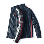 Herren Motorrad Racing Jacke aus PU-Leder – Bikerjacke mit Stehkragen, Patchwork-Design & Reißverschluss für Herbst & Winter