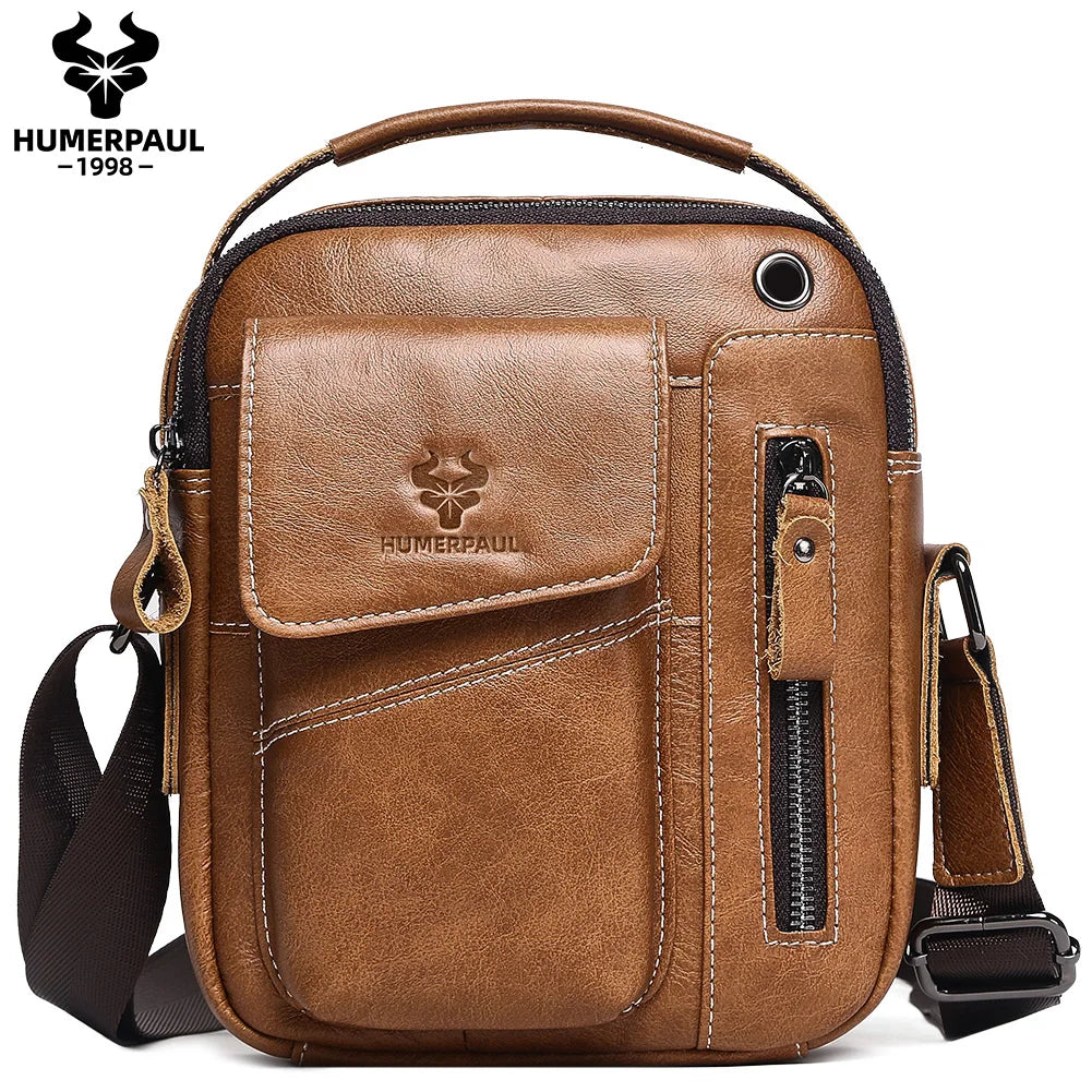HUMERPAUL Herren Leder Messenger Bag – Vintage Crossbody Umhängetasche mit Mehreren Fächern für Business & Alltag