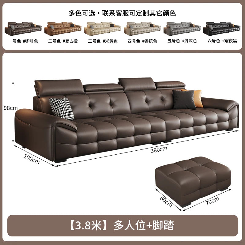 Italienisches modernes Ledersofa für das Wohnzimmer – Minimalistisches Relax Sofa aus echtem Leder mit Latex-Polsterung