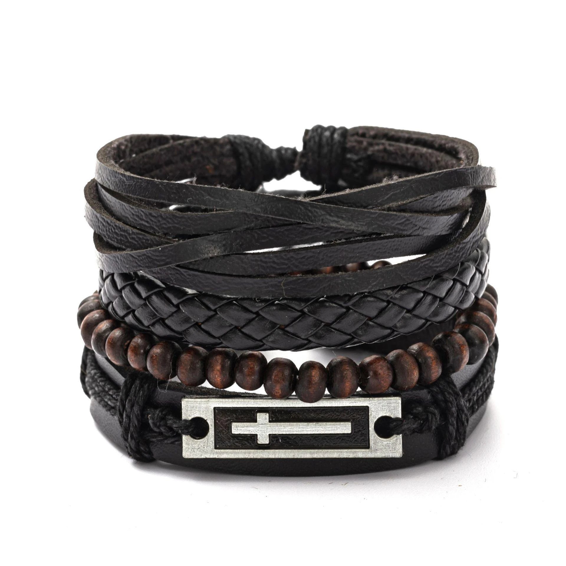 Geflochtenes Herrenarmband im Leder-Look – Trendiges Rundarmband mit silberfarbener Legierung, moderner Männer Armschmuck 06/2024