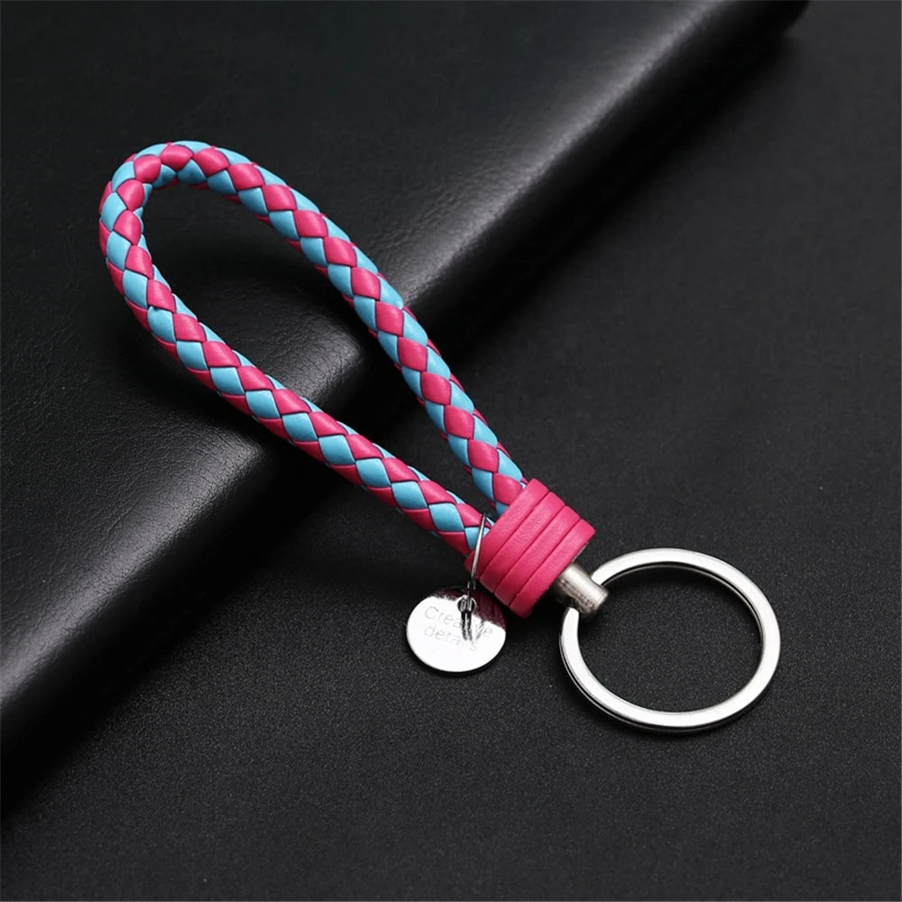 13 cm geflochtener PU-Leder Schlüsselanhänger – Farbiger Keyring für Damen & Herren, modisches Auto- & Taschen-Accessoire mit Metallring