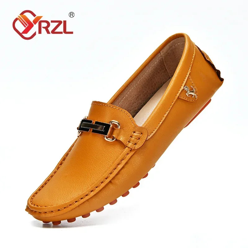 YRZL Herren Loafer aus PU-Leder – Handgefertigte Slip-On Mokassins, Komfortable Driving Shoes in Weiß für Alltag & Freizeit