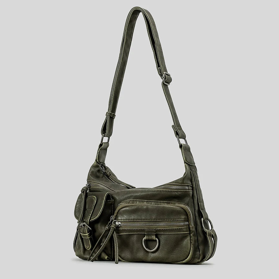 MR.YLLS Vintage Schultertasche für Damen – Bolso bandolera de cuero de PU con mehreren Fächern, Retro Y2K Motorrad-Tasche 2024