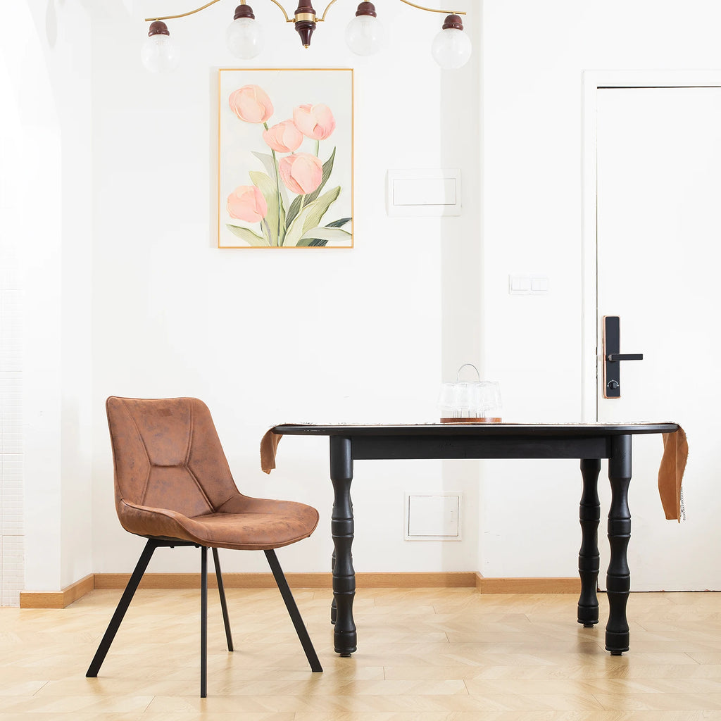 2er Set Moderne Esszimmerstühle aus Kunstleder – Retro Design Polsterstühle in Braun mit Metallbeinen für Esszimmer, Wohnzimmer & Büro