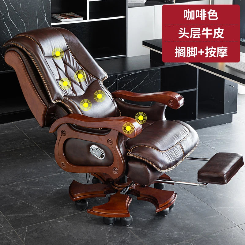 Business Bürostuhl aus Leder mit Massagefunktion – Verstellbarer Executive Drehstuhl mit Liegefunktion & Armlehnen für Büro & Homeoffice