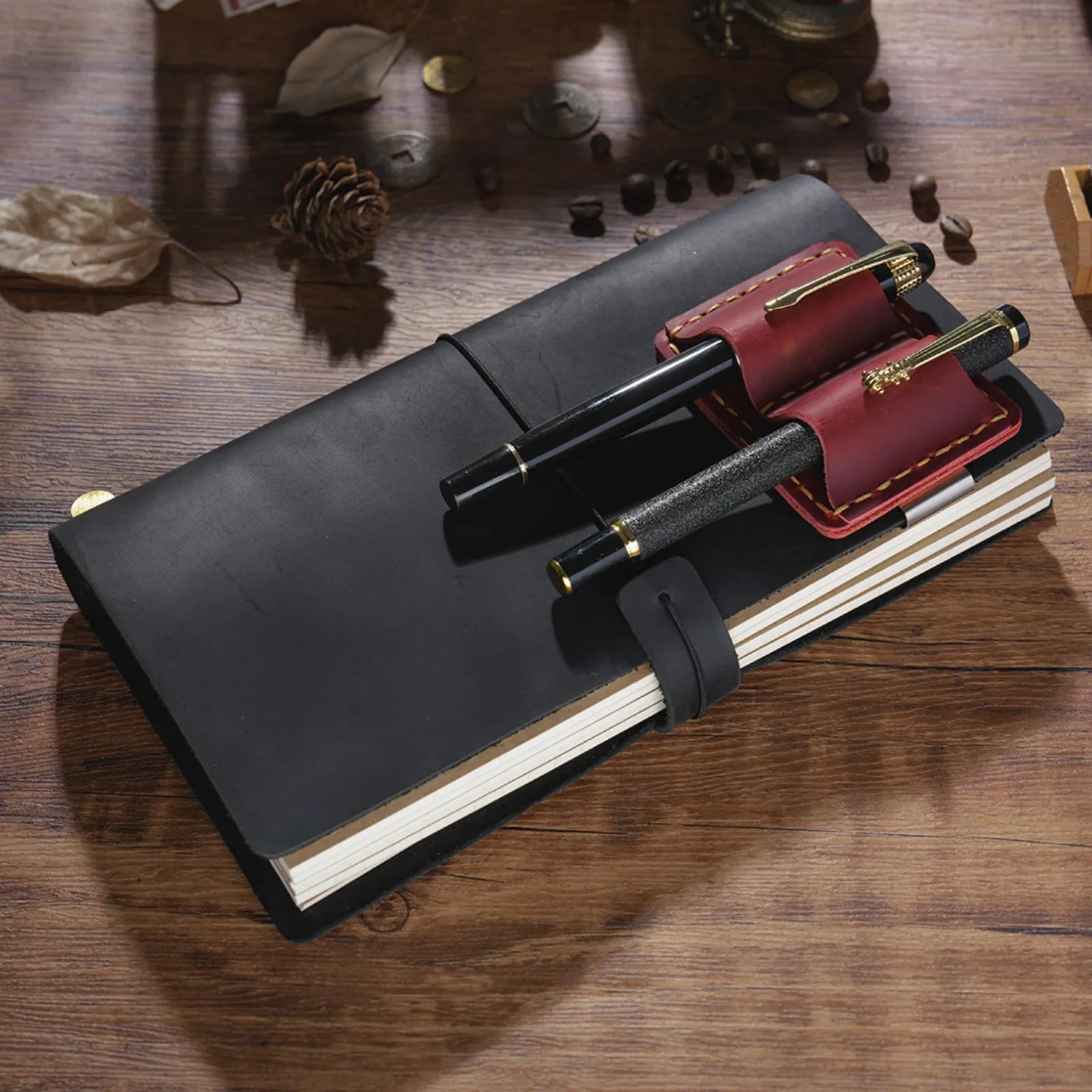 Porte-stylo rétro en cuir avec boucle – Boucle pour stylo plus élégante avec clip métallique pour carnet de notes, journal et raboteuse