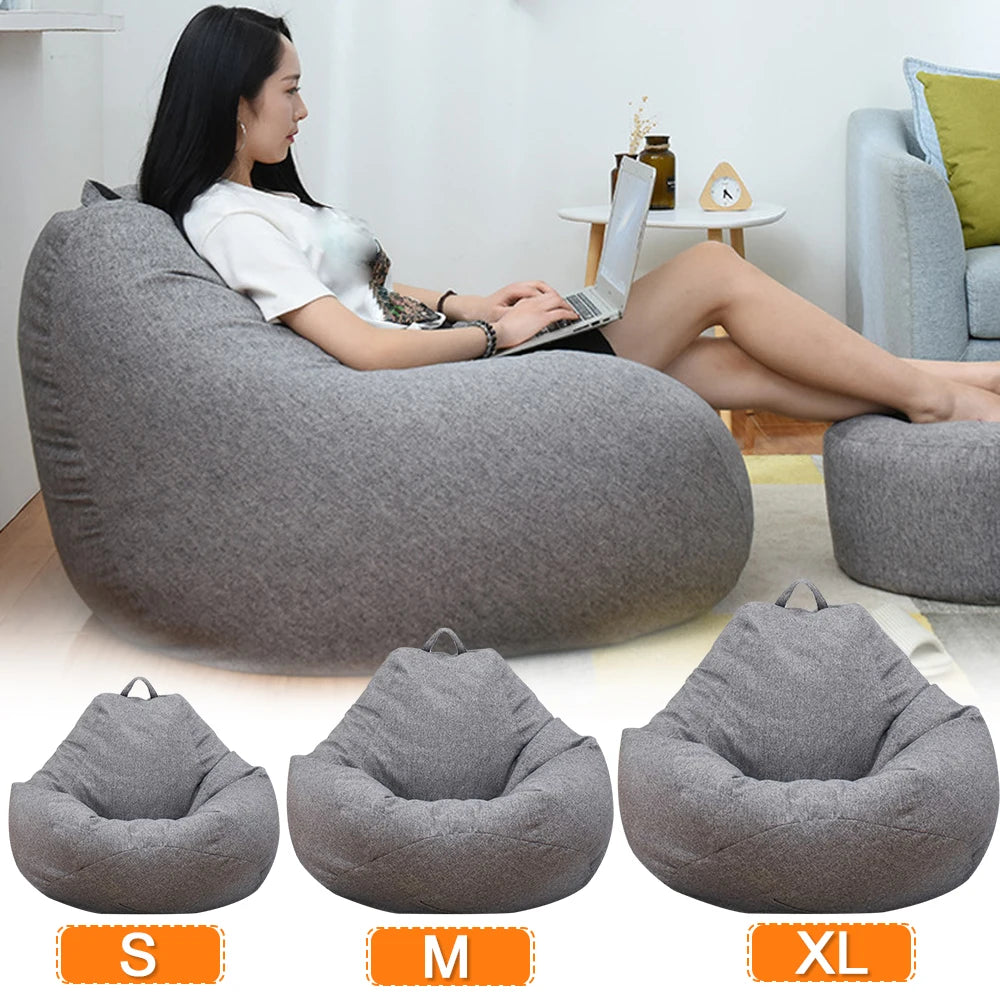 Lazy Sofa Bean Bag Bezug aus Leinenstoff – Sitzsack- &amp; Lounger-Hülle ohne Füllung für Wohnzimmer, Tatami &amp; Lounge 