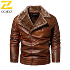 Chaqueta de cuero de PU para hombre de invierno con Fellkragen: cálida, chaqueta de motorizada aus Kunstleder im Biker-Stil 