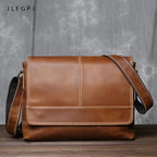 Retro Herren Rucksack aus echtem Crazy Horse Leder – Ein-Schulter Messenger Bag, horizontales Design, große Kapazität, Vintage-Stil