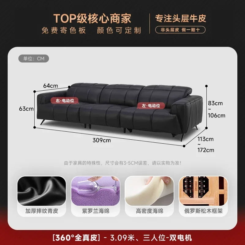 Designer Elektro-Ledersofa mit Schlaffunktion – Großes, verstellbares Luxus Sofa aus Rindsleder, ausziehbar & individuell konfigurierbar