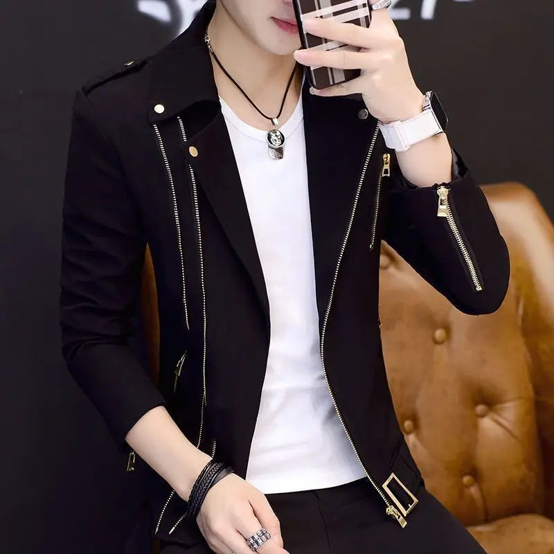 Blazer de cuero para hombre Slim Fit – Trendiger Moto &amp; Biker Blazer mit Reißverschluss, leichter Fashion Mantel für Frühling &amp; Herbst 2025