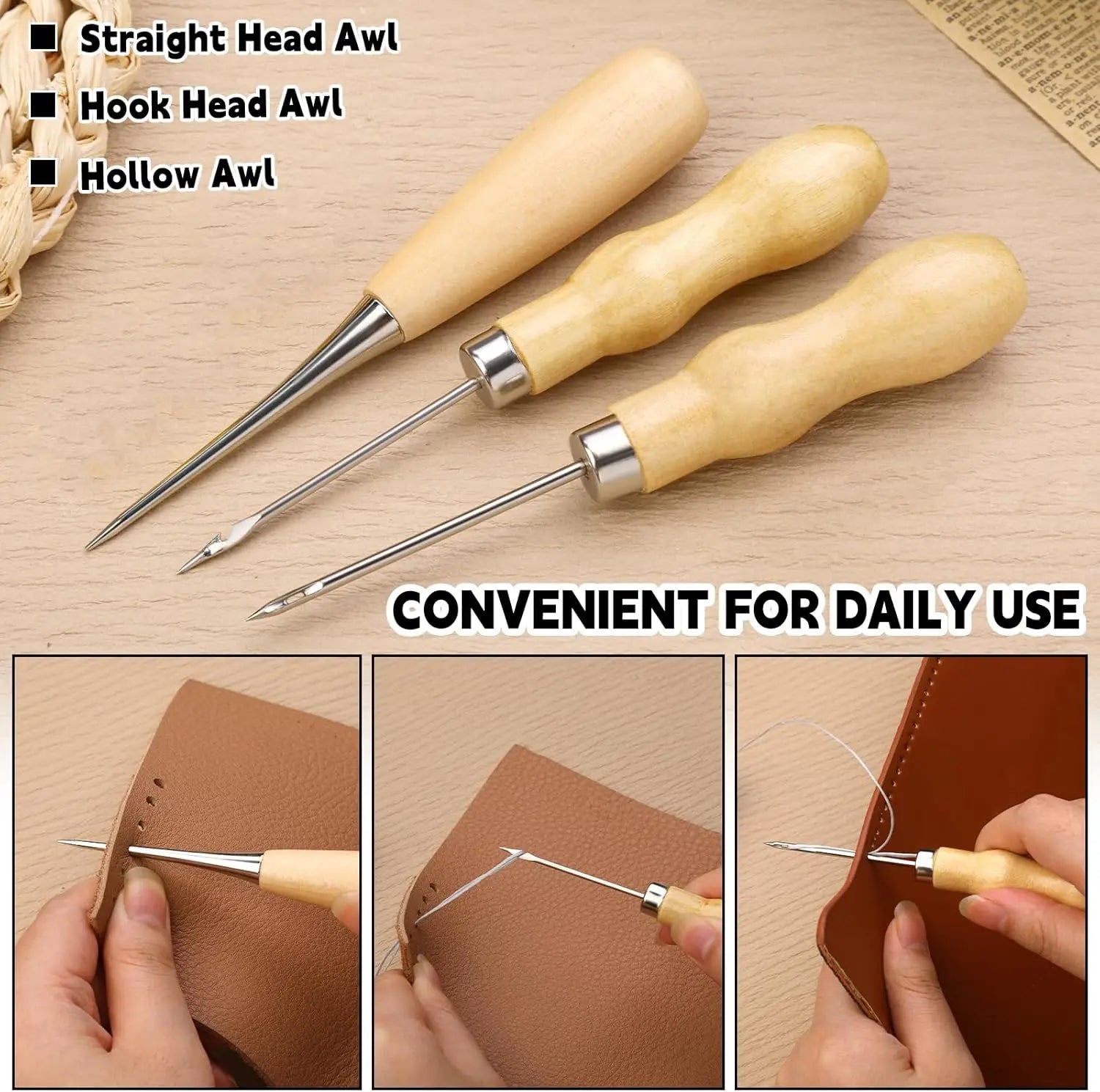 IMAZY Leder Nähset für Polster & Reparatur – Komplettes Handnäh-Werkzeugset mit gewachstem Garn, Nadeln & Ahlen