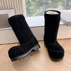 Damen Snow Boots mit dicker Plateausohle – Warme Winterstiefel aus Leder- & Felloptik, gefüttert & wasserdicht, auch in großen Größen