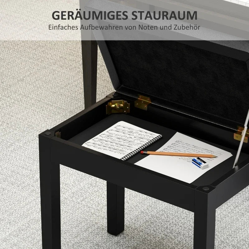 Anajqaqia Klavierbank mit Stauraum – Gepolsterter Piano Hocker aus Kunstleder en Negro, 55 × 34 × 50 cm 